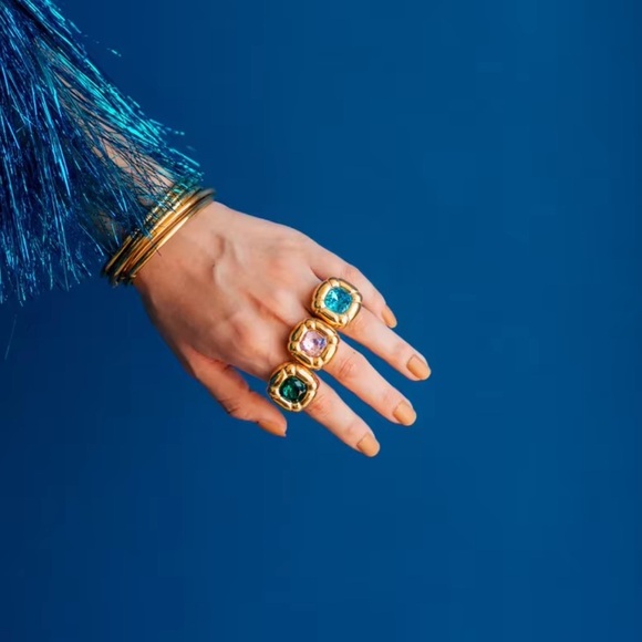 Emerald Green 18K Gold Stainless Steel Waterproof Gemstone Ring - Picture 3 of 15